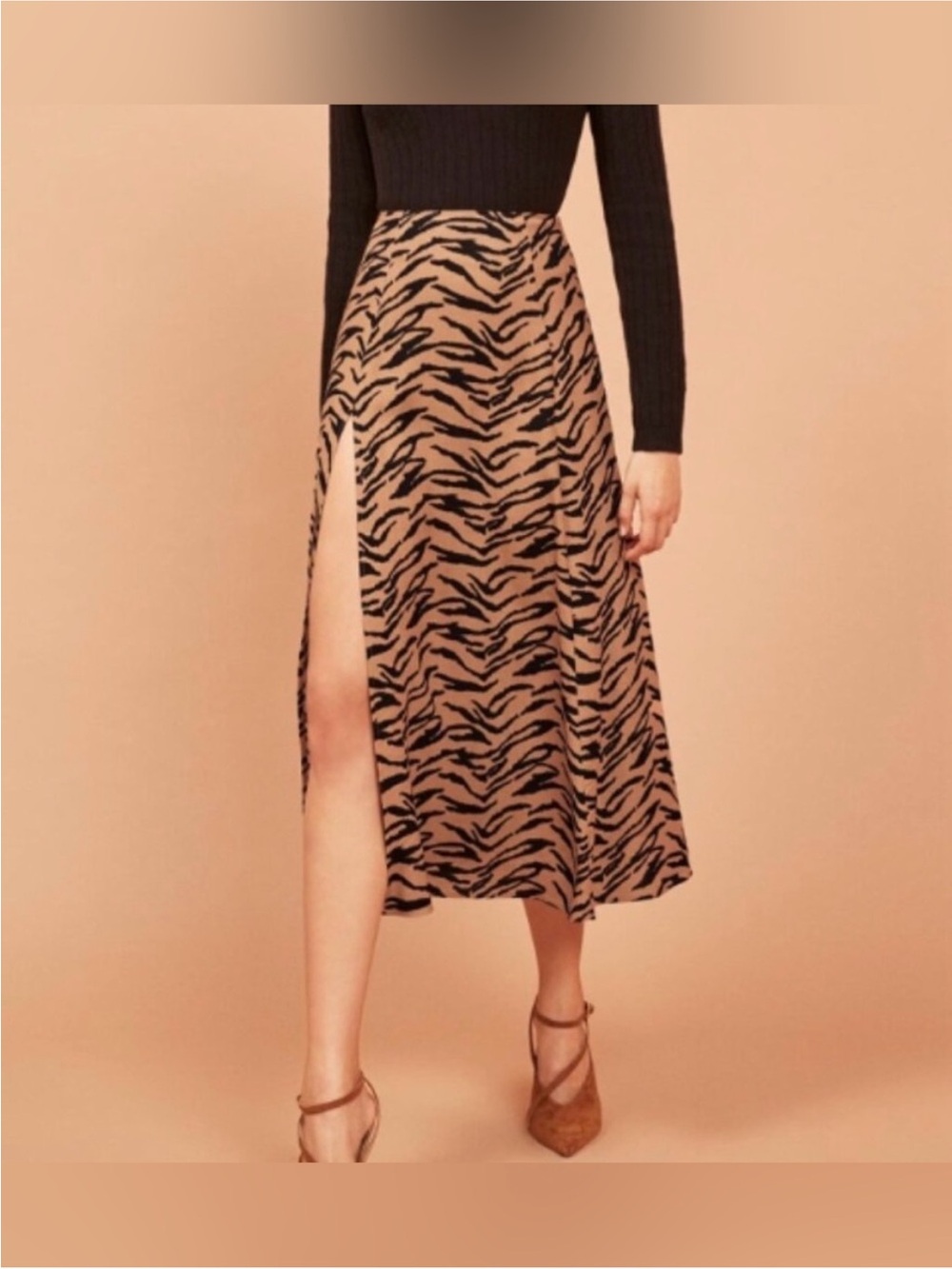 Reformation Zoe Rajah Tiger Print High Slit Midi Skirt Size 8